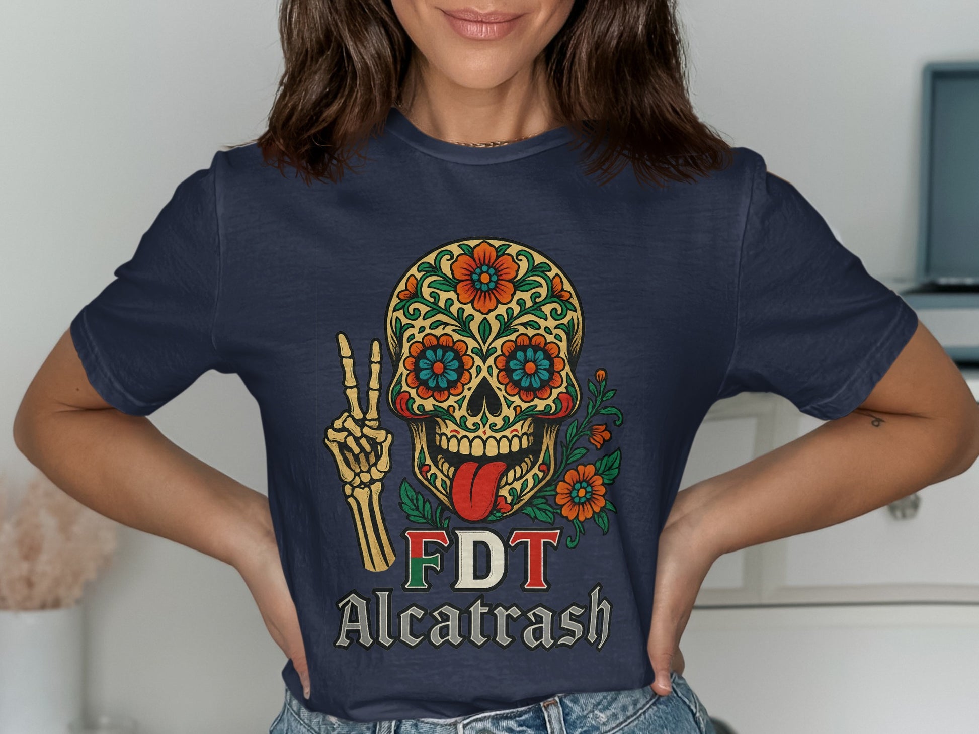 FDT Alcatrash Skull and Flowers Graphic T-shirt product
