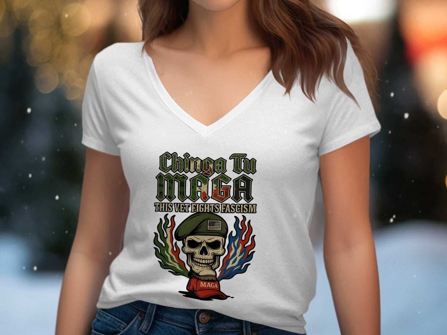 Chinga Tu MAGA This Wet Fights Fascism V-neck product