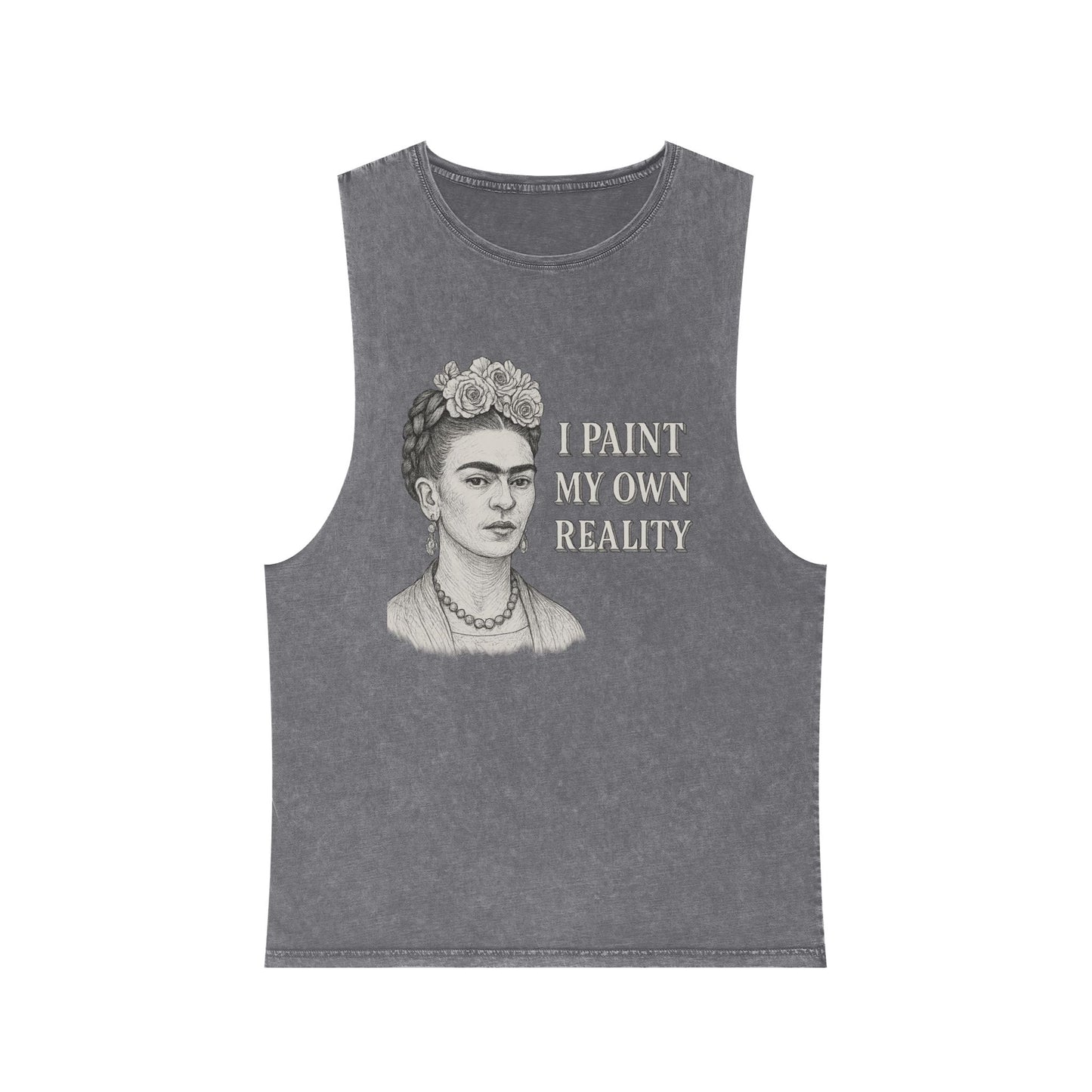 Frida Kahlo Inspirational Stonewash Tank Top, Unisex Graphic Muscle Shirt, Art Lover Gift, Bohemian Summer Top, Creative Reality Apparel