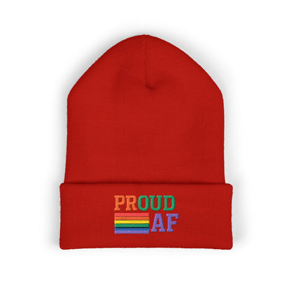 Proud AF Embroidered Beanie — Rainbow Pride Cuffed Hat