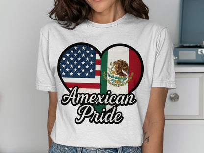American and Mexican Flag Heart Design Shirt Product