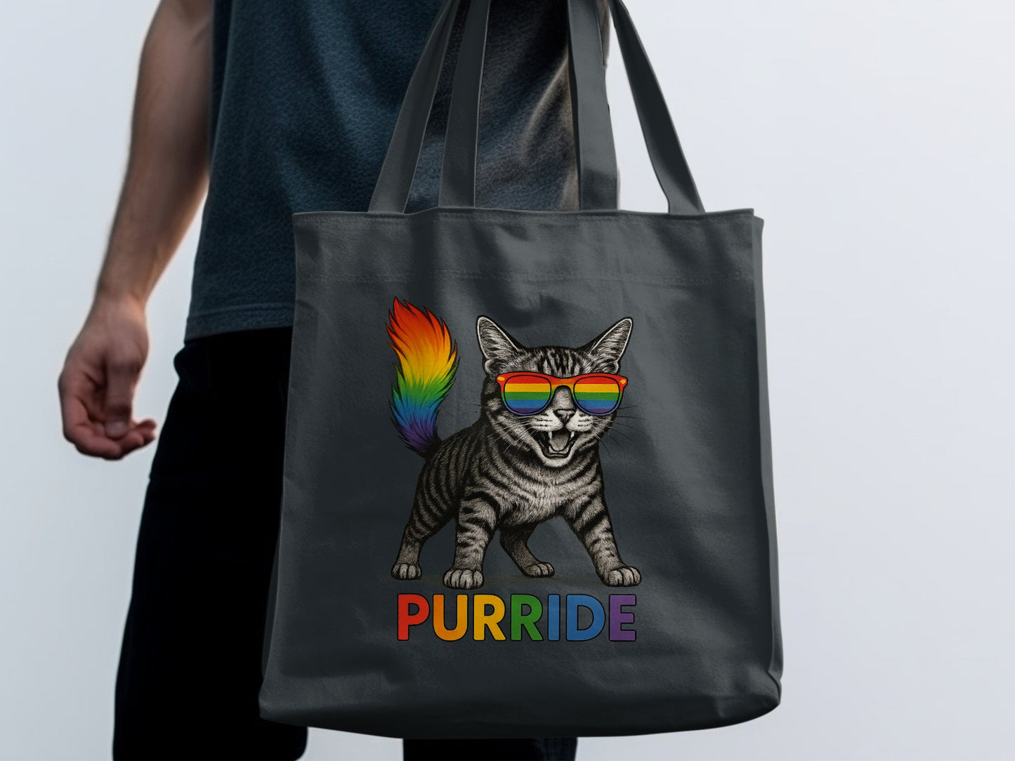 Rainbow Sunglasses Cat Purride Tote Bag product type