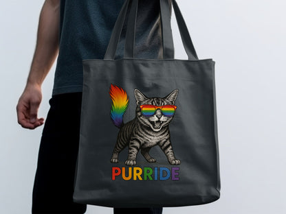 Rainbow Sunglasses Cat Purride Tote Bag product type
