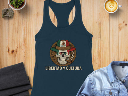 Libertad y Cultura Skull with Mexican Hat Tank Top