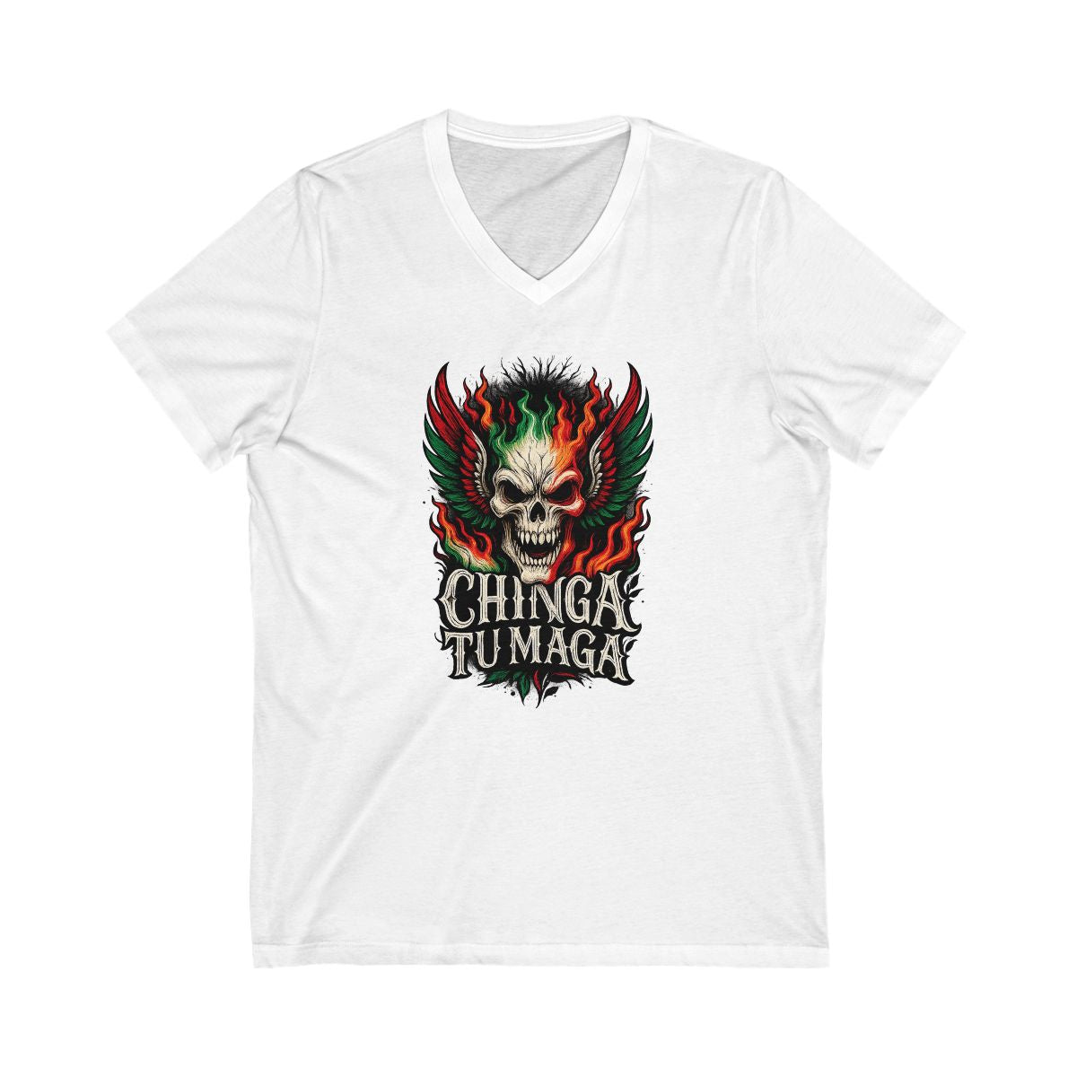 Chinga Tu Maga Winged Skull V-Neck T-Shirt product type