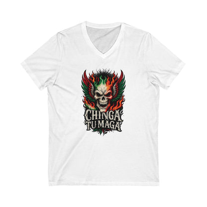 Chinga Tu Maga Winged Skull V-Neck T-Shirt product type