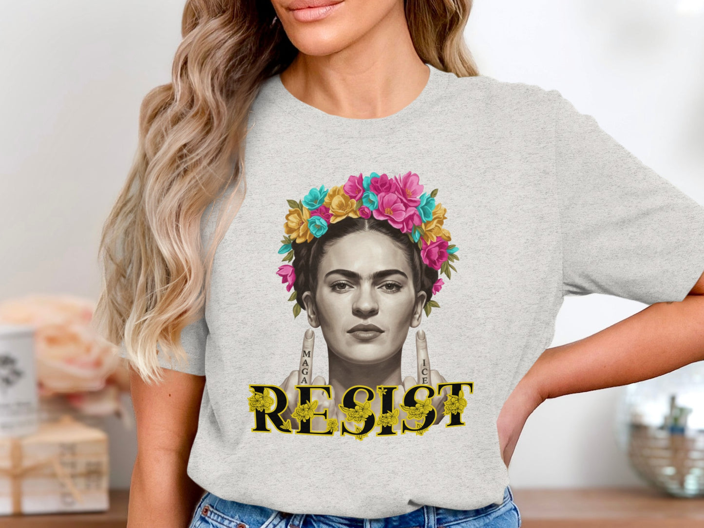 Bold Floral Crown Resist Statement Graphic Tee
