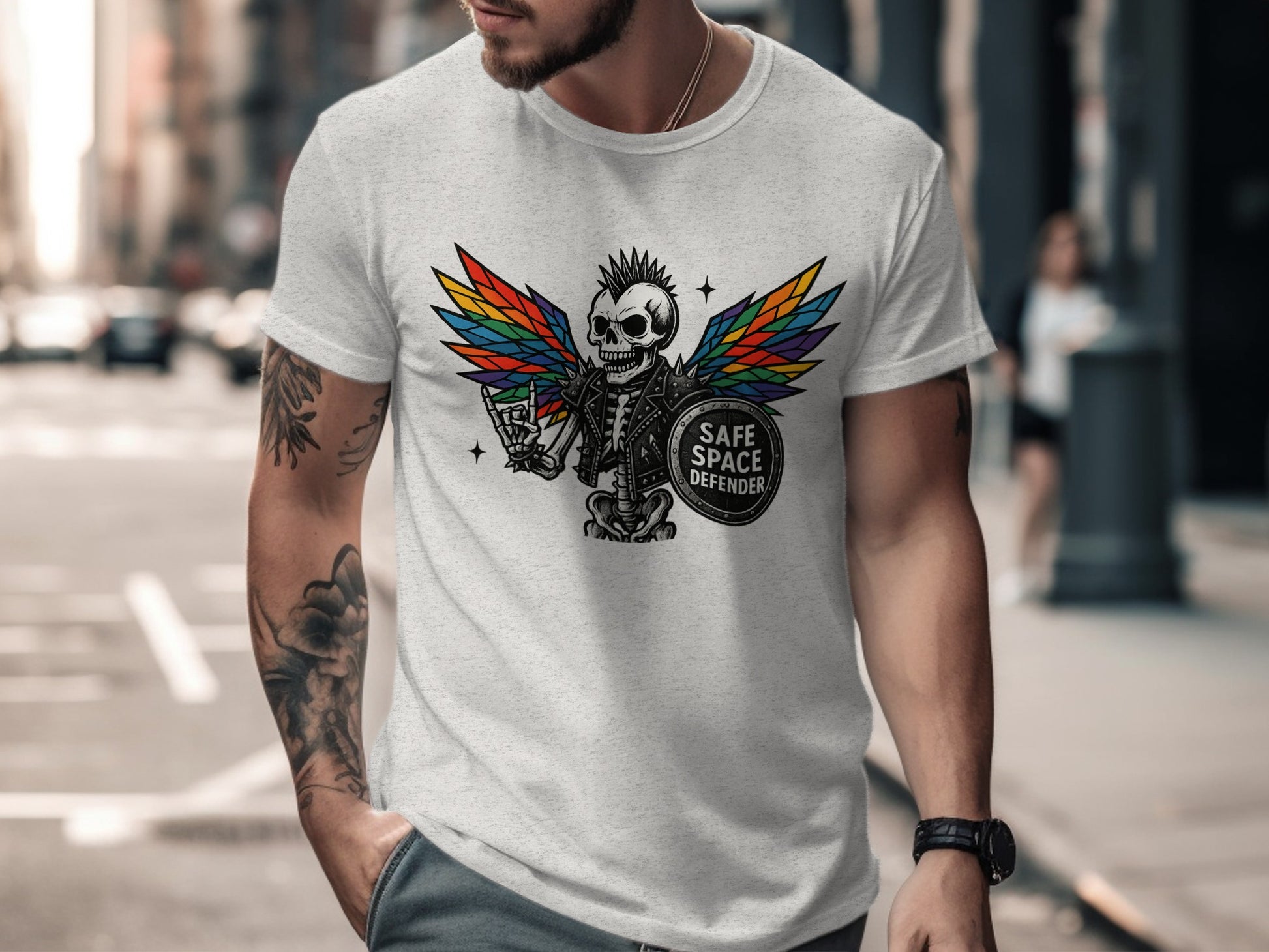 Vibrant Winged Skeleton Safe Space Defender Shirt