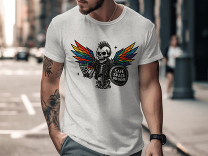 Vibrant Winged Skeleton Safe Space Defender Shirt