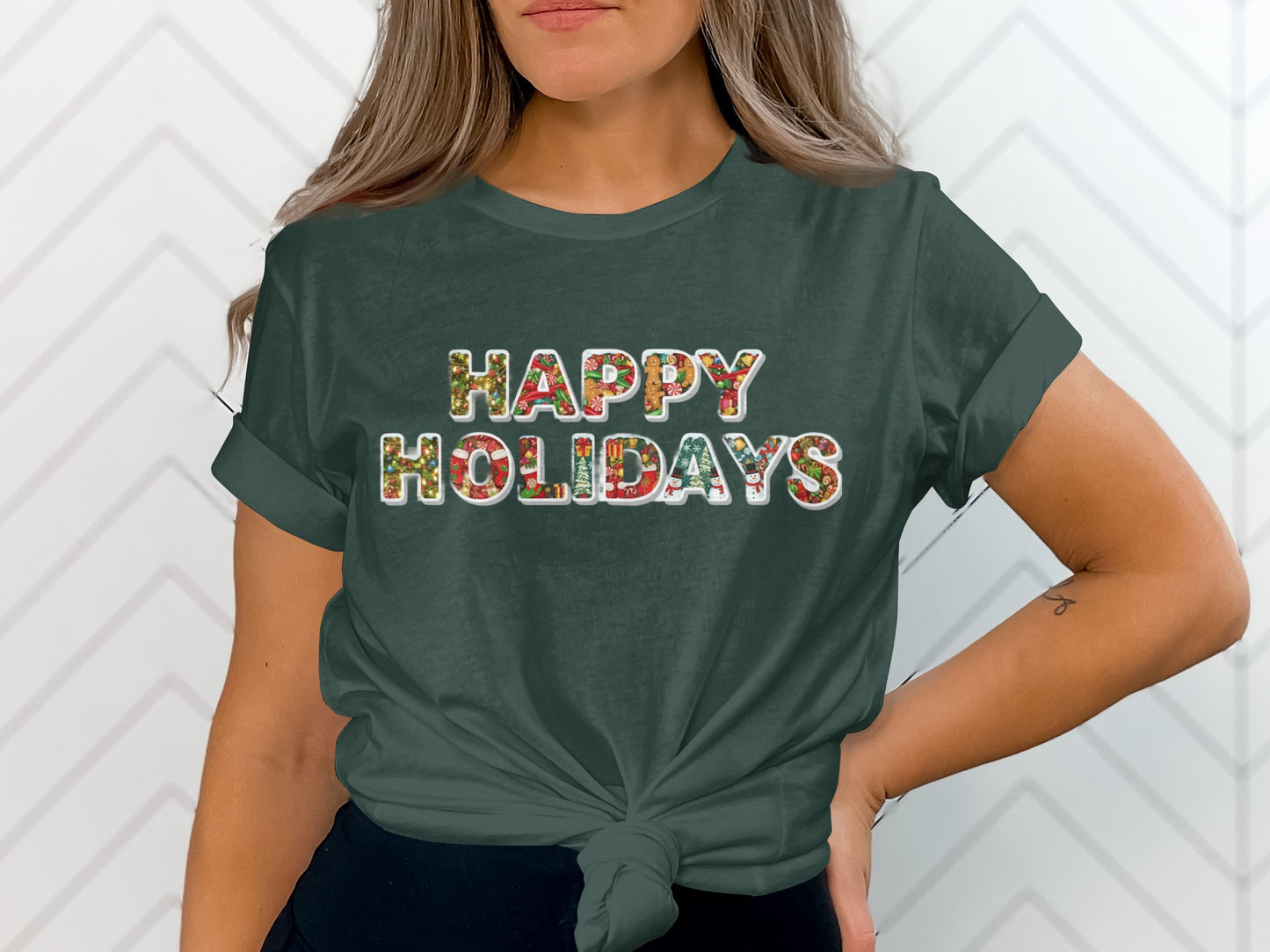 Happy Holidays Graphic Teal T-Shirt