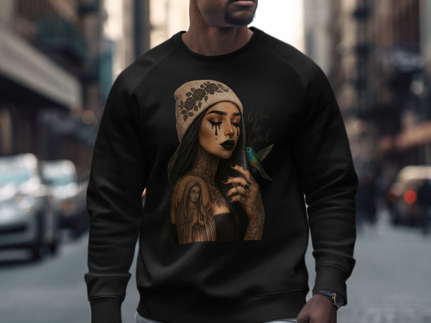 Artistic Woman with Tattoos and Hummingbird Sweatshirt product