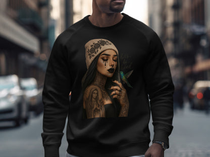 Artistic Woman with Tattoos and Hummingbird Sweatshirt product