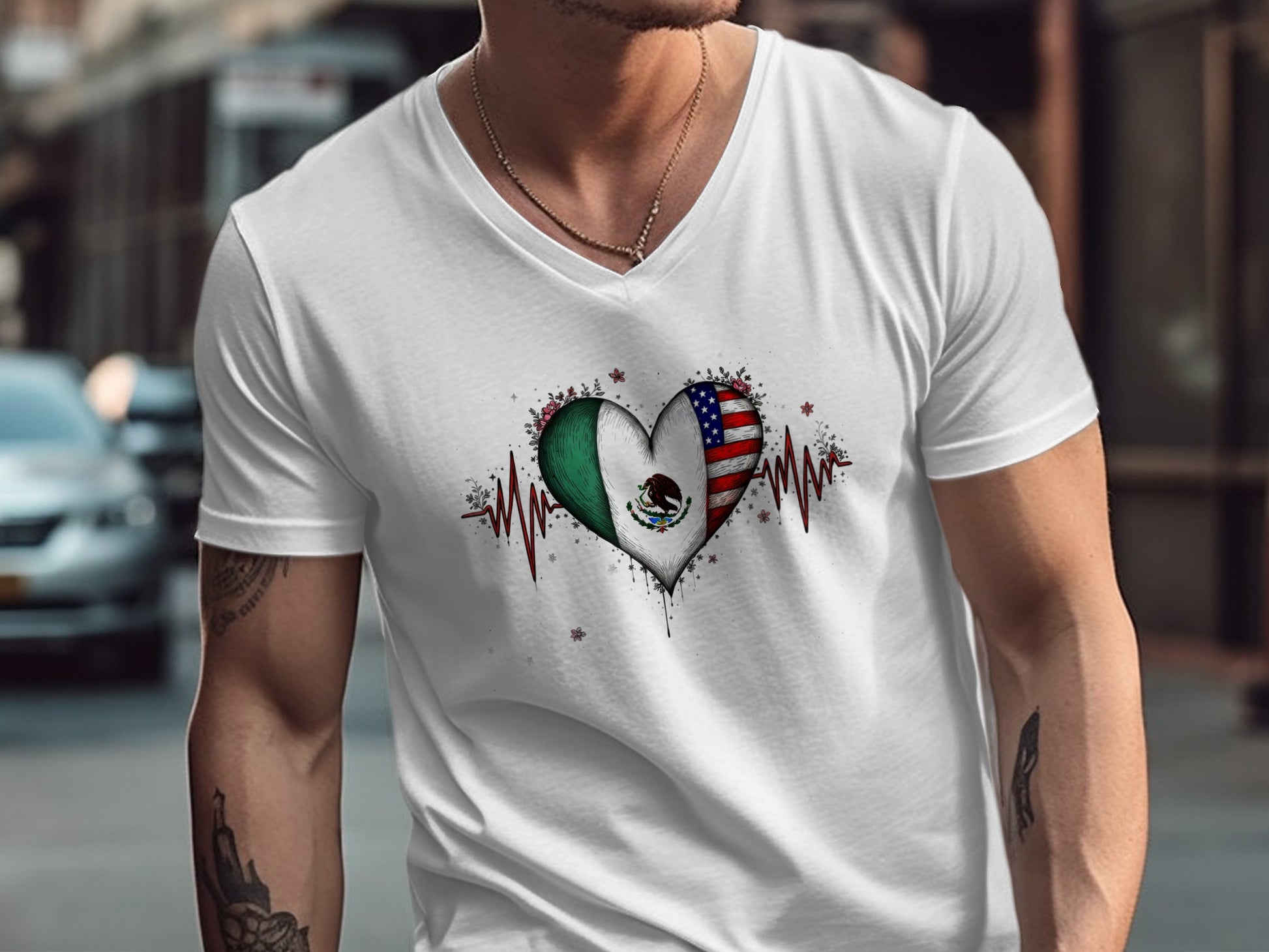 Heartbeat Heart Mexican US Flag Print Shirt product type