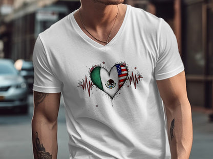 Heartbeat Heart Mexican US Flag Print Shirt product type
