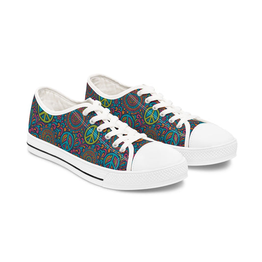 Colorful Peace Sign Women's Sneakers, Casual Shoes, Bohemian Style Footwear, Festival Ready, Unique Gift for Her