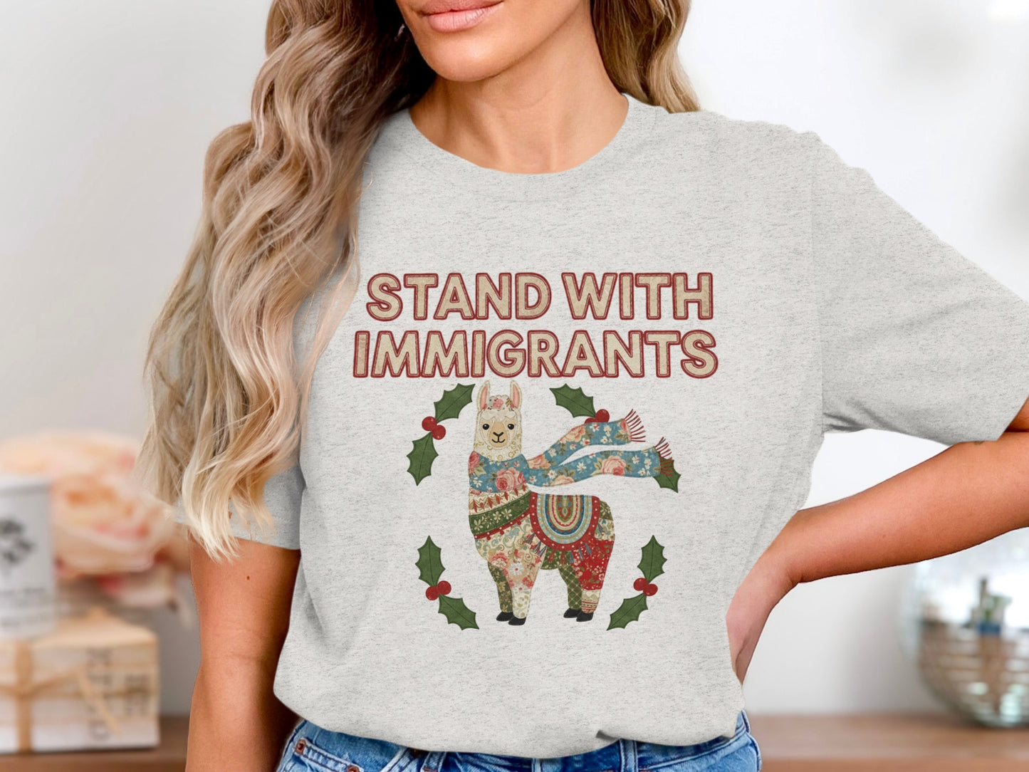 Stand With Immigrants Llama Graphic T-Shirt