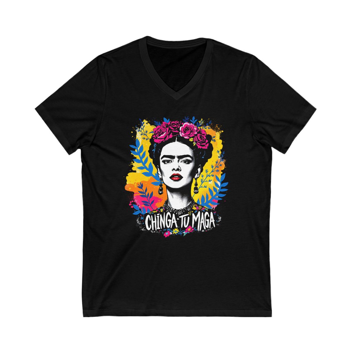 Bold Frida Kahlo Chinga Tu Maga Black V-neck T-shirt product