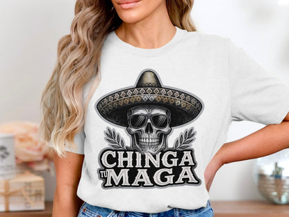 Chinga Tu Maga Skull Wearing Hat Graphic T shirt product