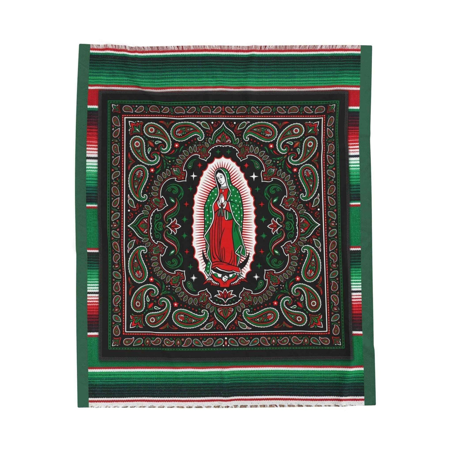 Our Lady Guadalupe Serape Blanket, Virgin Mary Chicano Art, Mexican Blanket Paisley Bandana Design, Catholic Prayer Altar Blankets