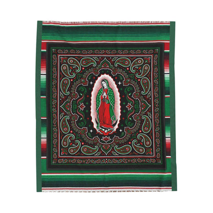 Our Lady Guadalupe Serape Blanket, Virgin Mary Chicano Art, Mexican Blanket Paisley Bandana Design, Catholic Prayer Altar Blankets