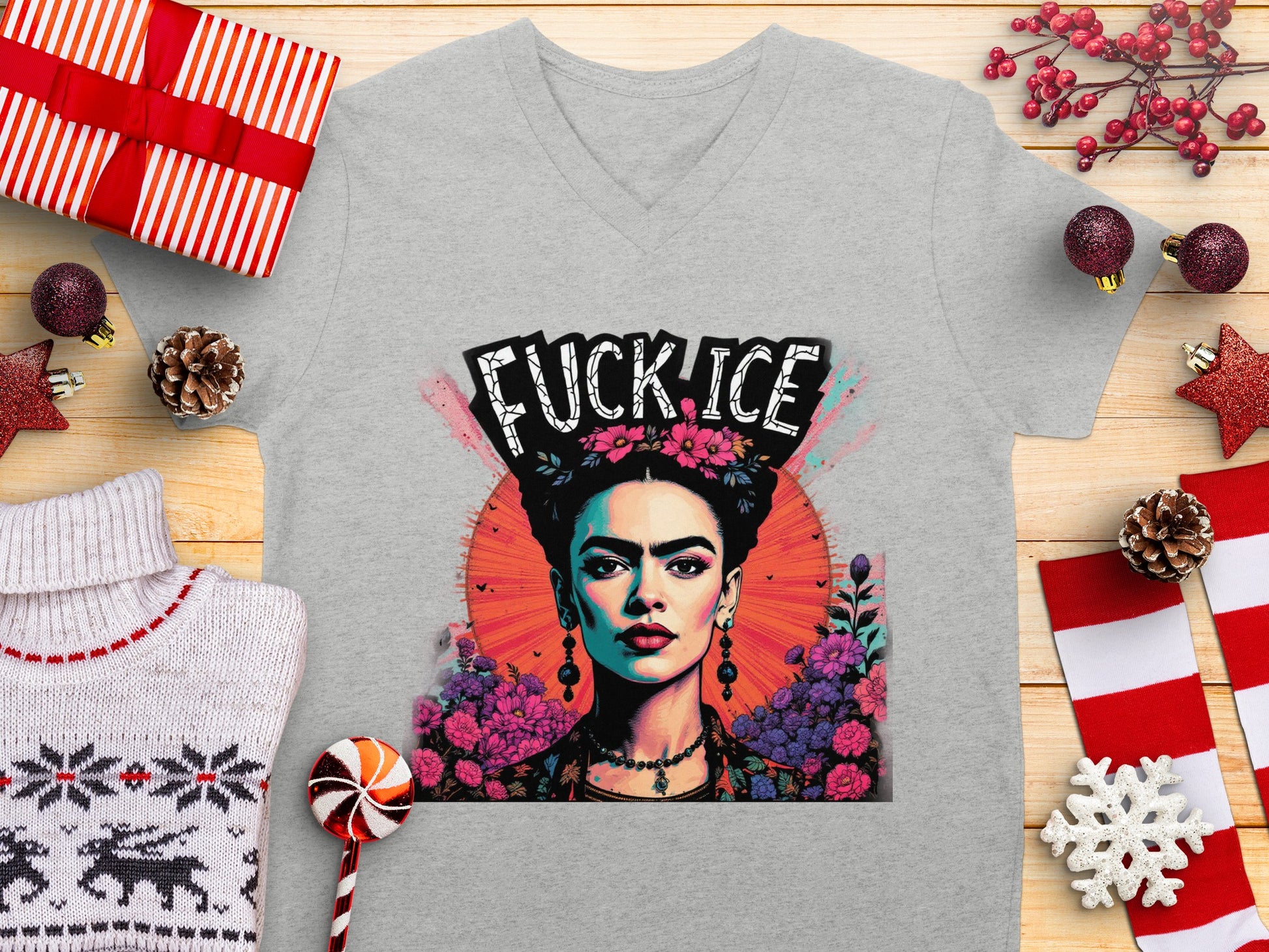 Vibrant Artistic Design V Neck TShirt