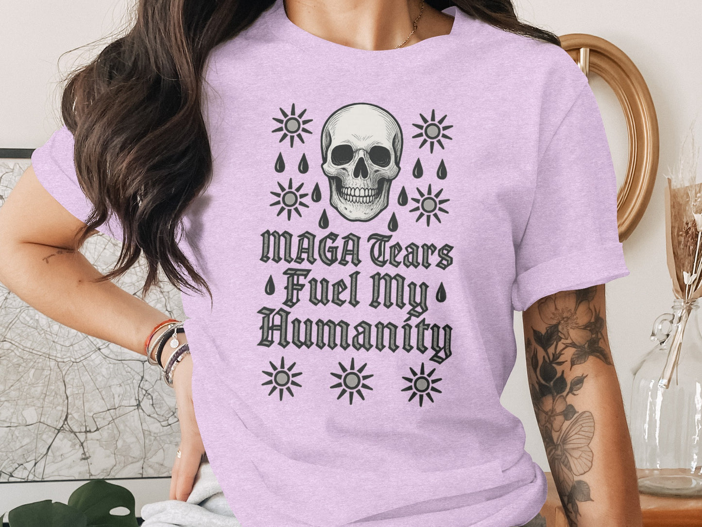 MAGA Tears Fuel My Humanity Skull Sun Graphic Shirt