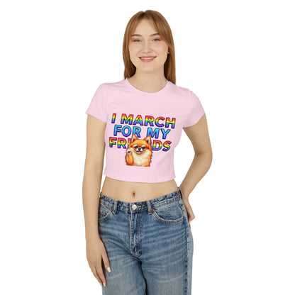 Pride Spirit Women's Baby Tee, LGBTQ+ Pride Shirt, Cute Graphic Tee, Unique Gift for Friends, Rainbow Marching T-Shirt, Fun Summer Top