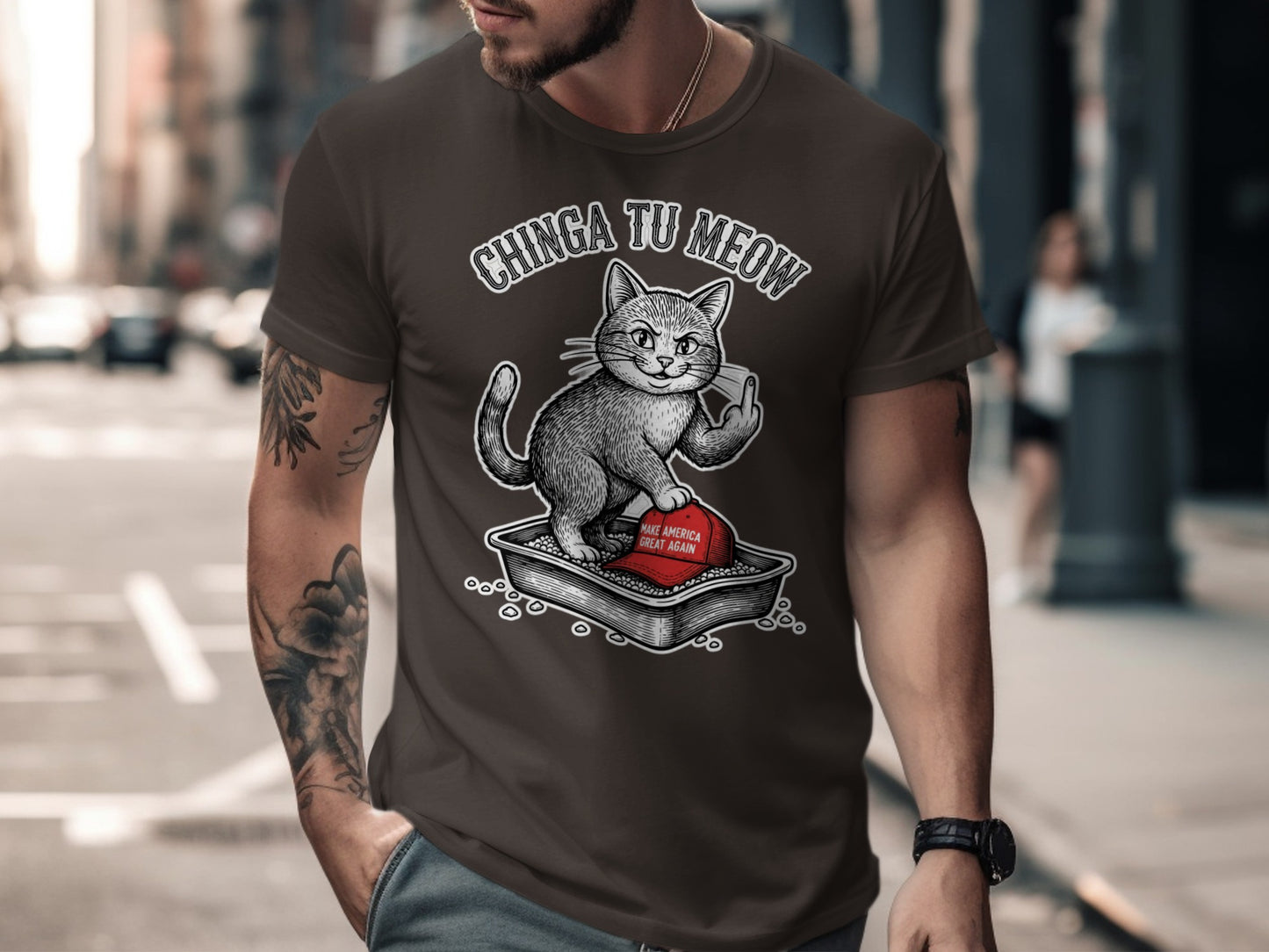 CHINGA TU MEOW Cat MAGA Hat Litter Box Middle Finger product type