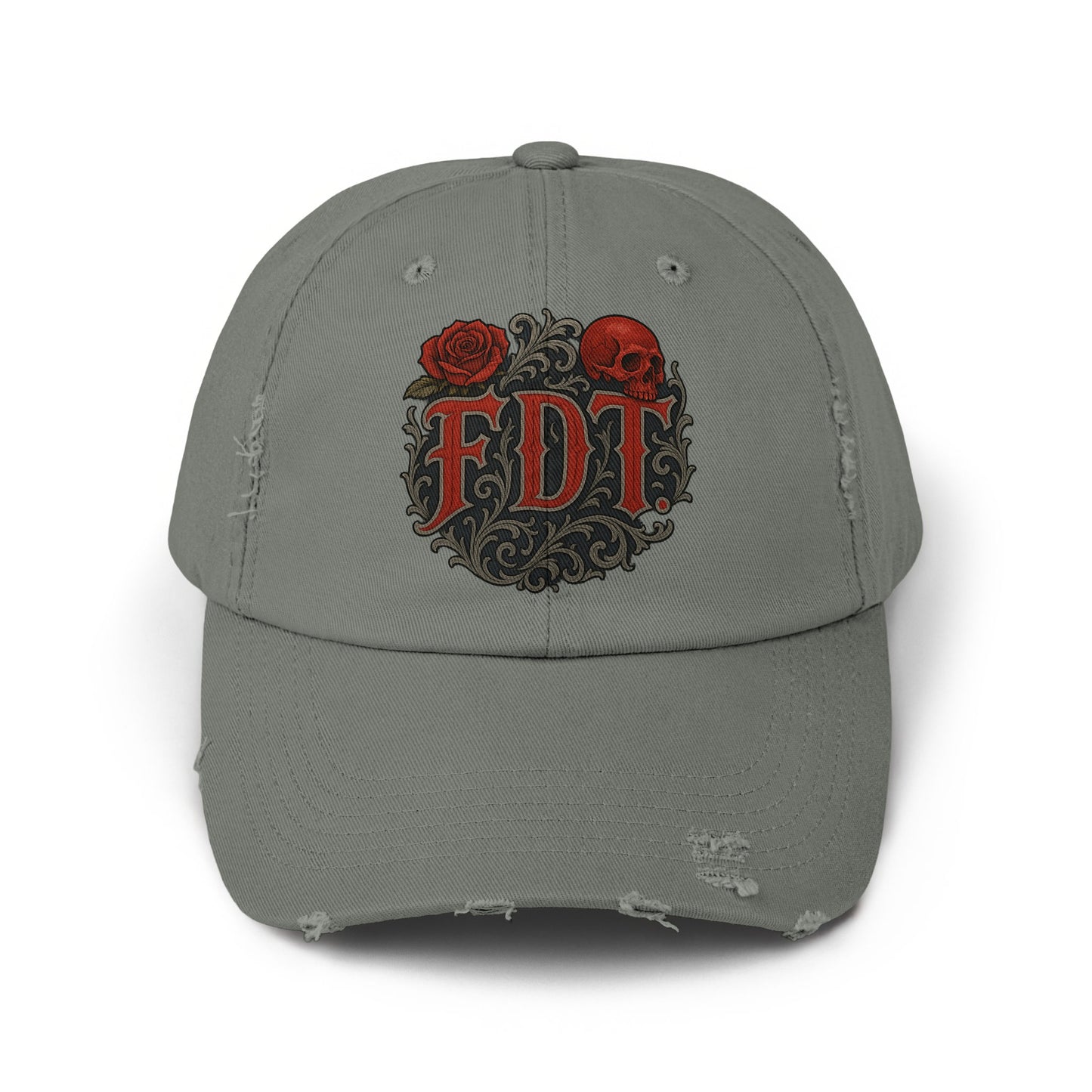 FDT Distressed Cap with Skull and Roses Design product type
