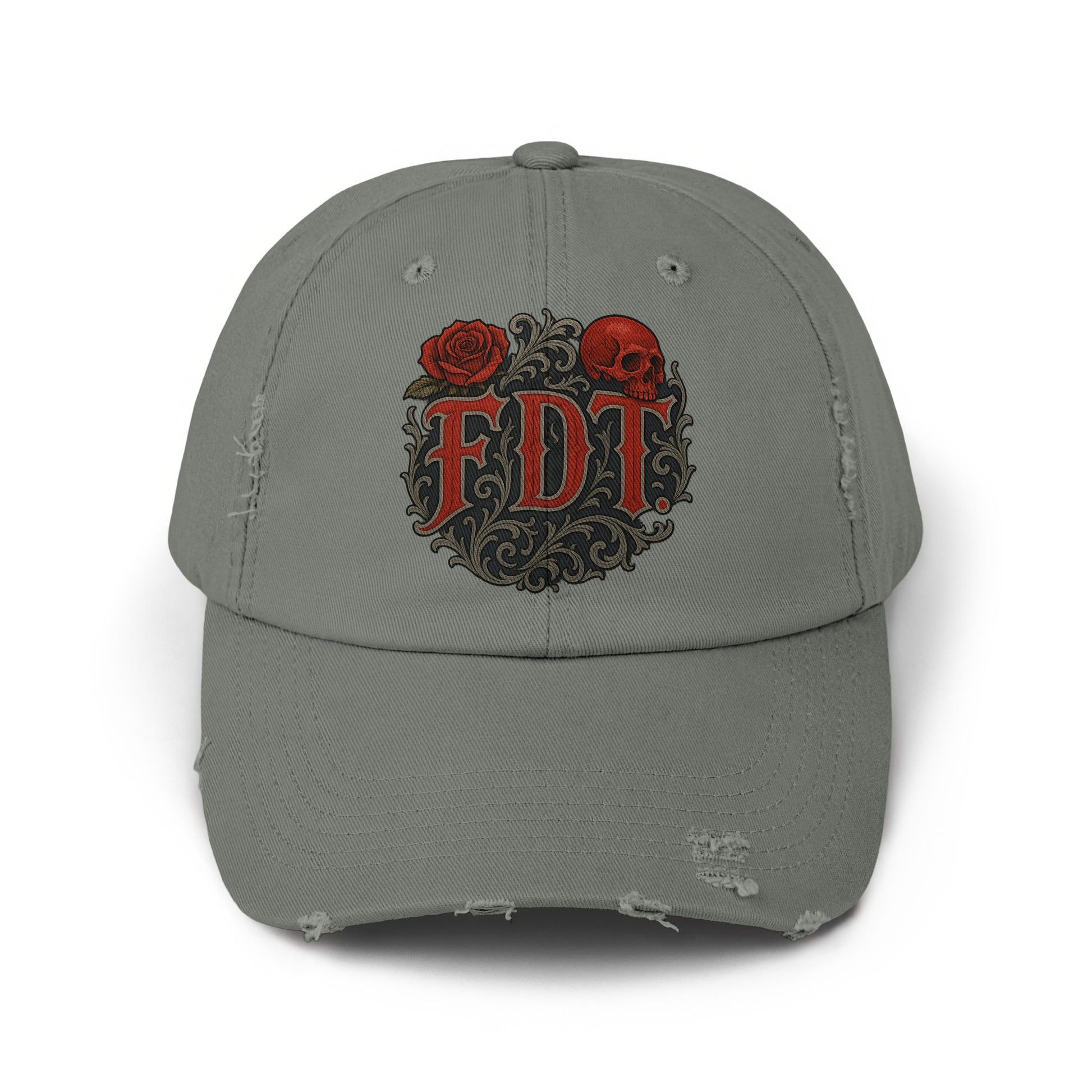 FDT Distressed Cap with Skull and Roses Design product type