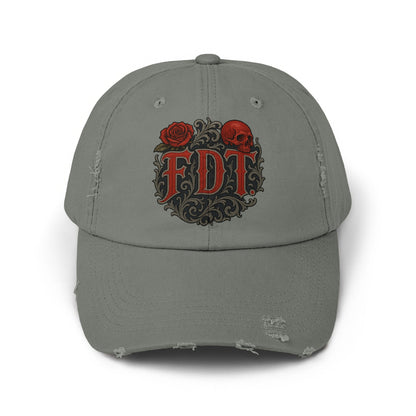 FDT Distressed Cap with Skull and Roses Design product type