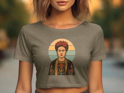 Frida Kahlo Peace Sign Art Printed Crop Top product