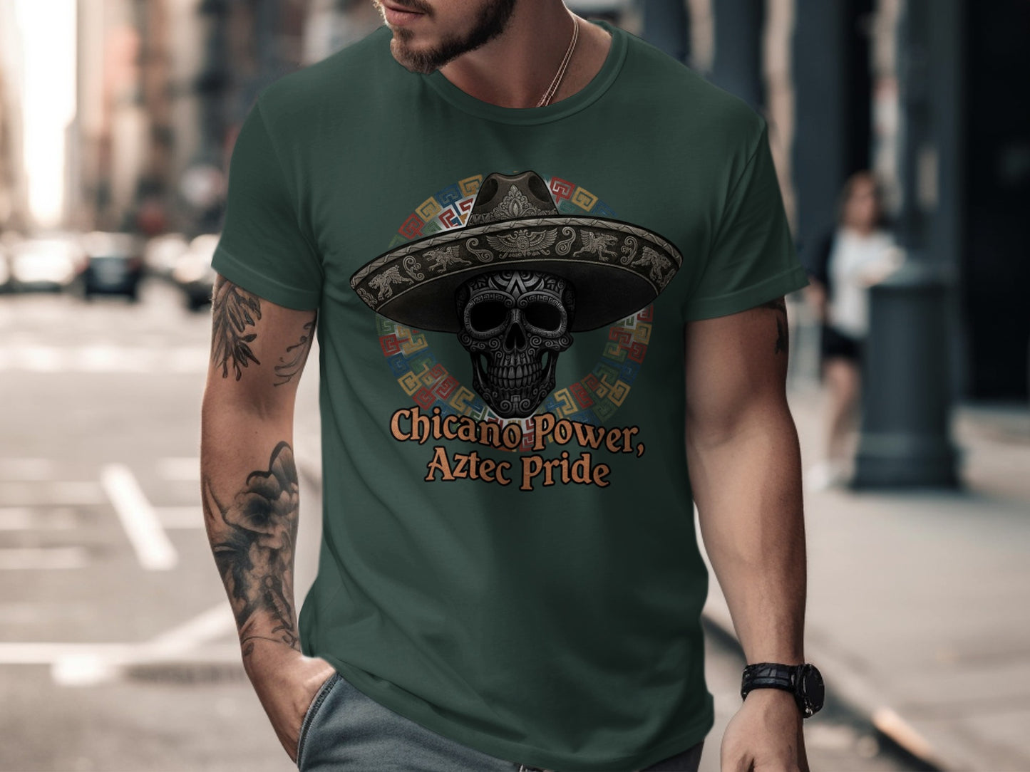 Chicano Power Aztec Pride Skull Graphic Tee product