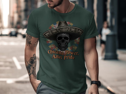 Chicano Power Aztec Pride Skull Graphic Tee product