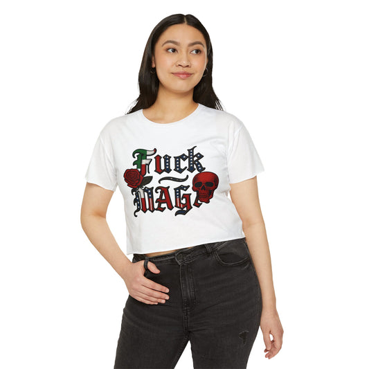 Crop Top Anti Trump FDT -  Women's Festival Crop Top with Skull and Rose Design, Edgy Crop Tee, Summer Fest Outfit, Alternative Style Top, Concert Attire
