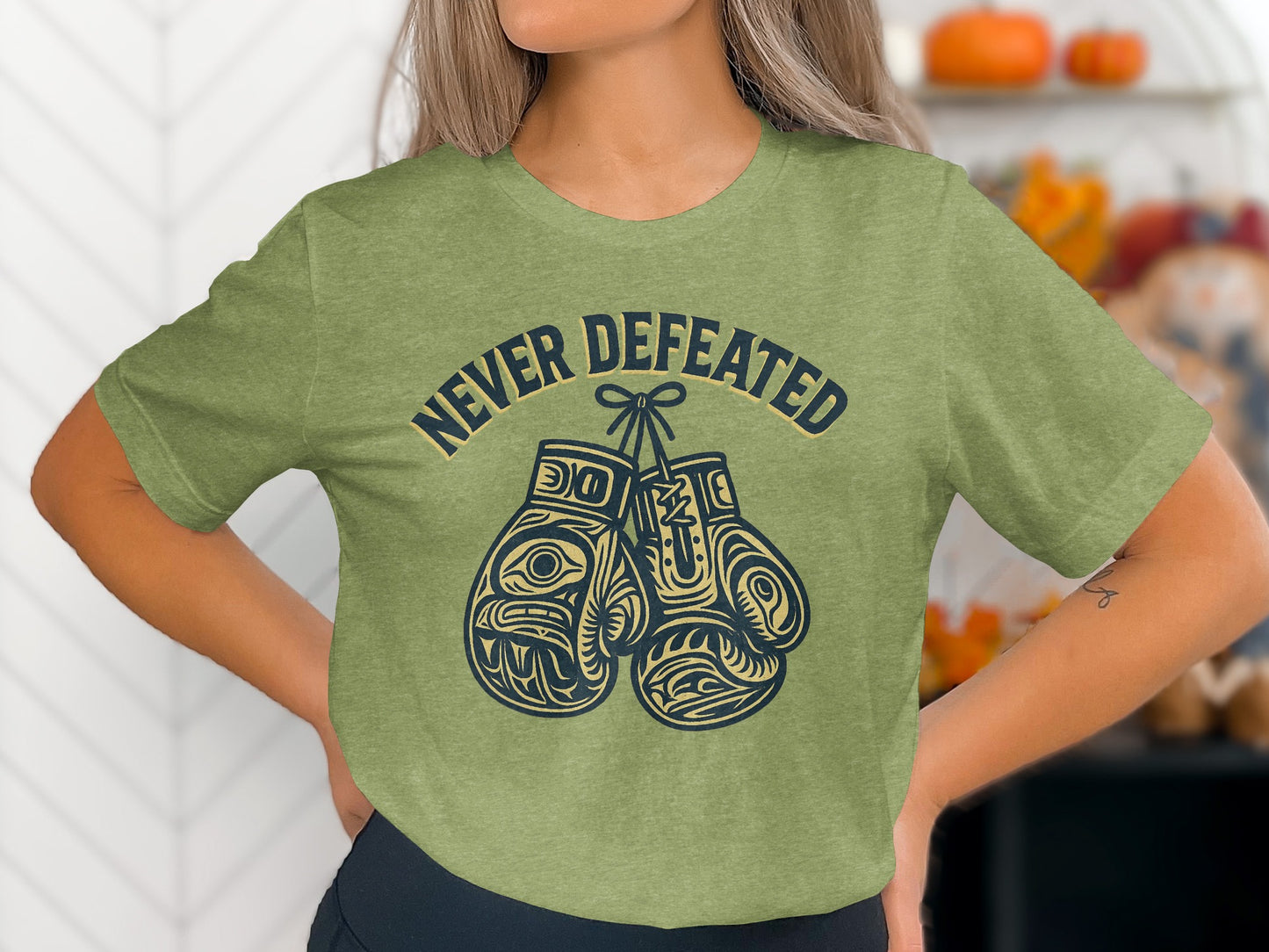 Never Defeated Boxing Gloves Graphic T-shirt product type
