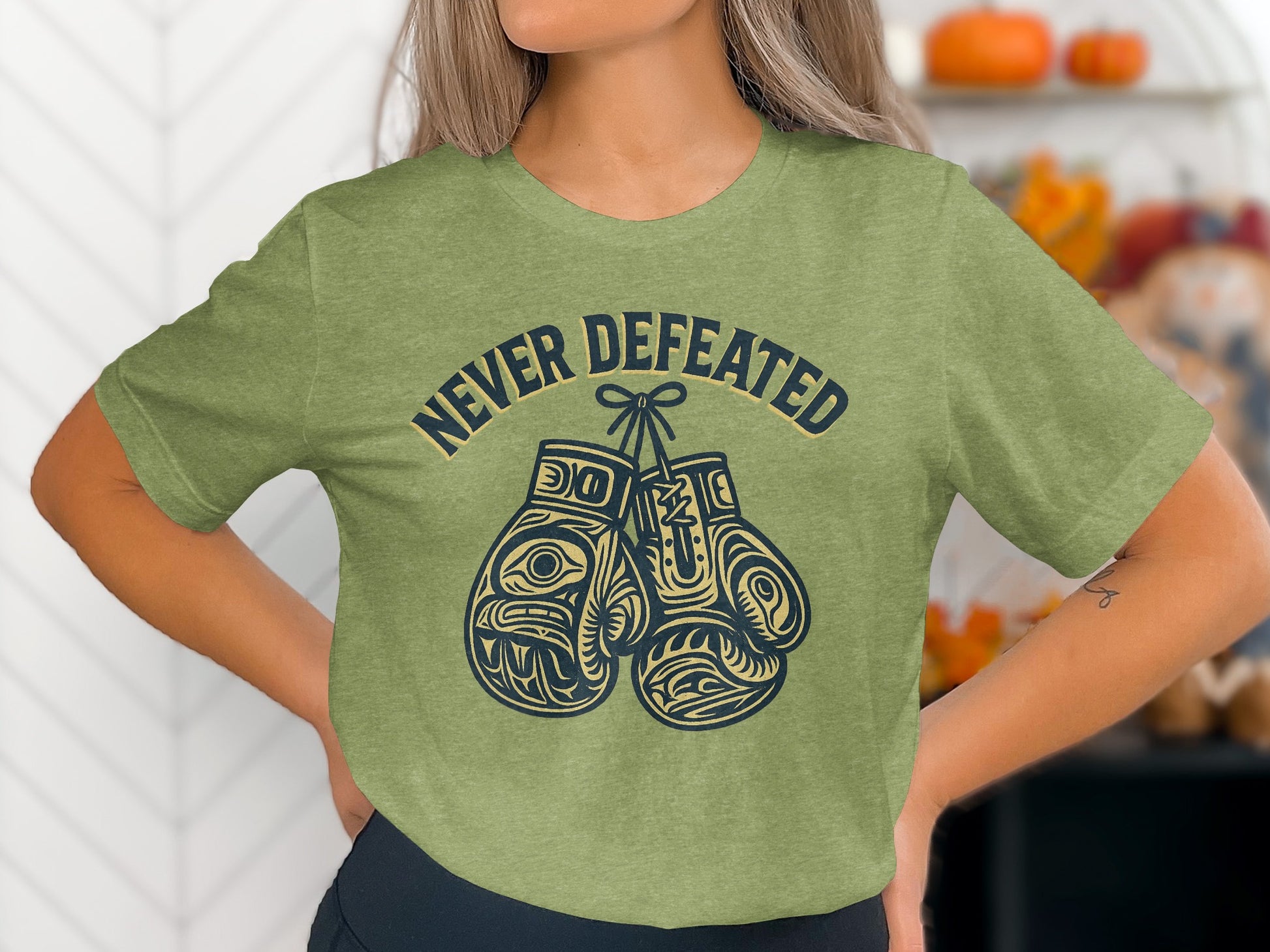 Never Defeated Boxing Gloves Graphic T-shirt product type
