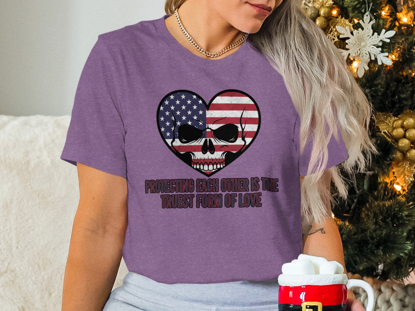 Protecting Each Other Skull Heart Graphic Tee