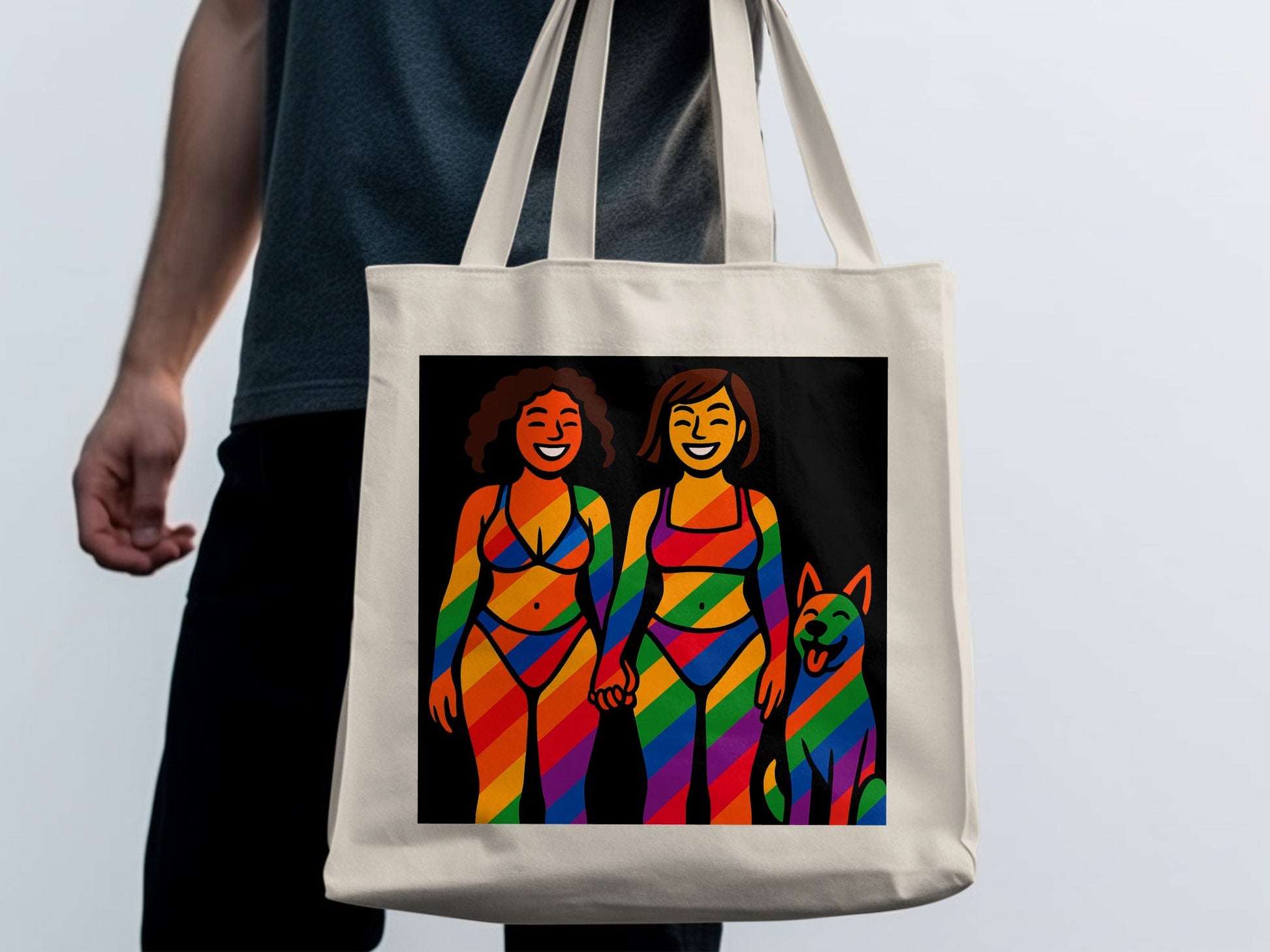 Colorful Illustration of People and Dog Tote Bag product