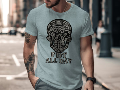 FDT All Day Skull Graphic Tribal Design T-Shirt