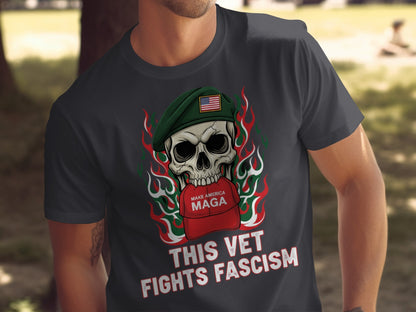 This Vet Fights Fascism Skull with MAGA hat shirt