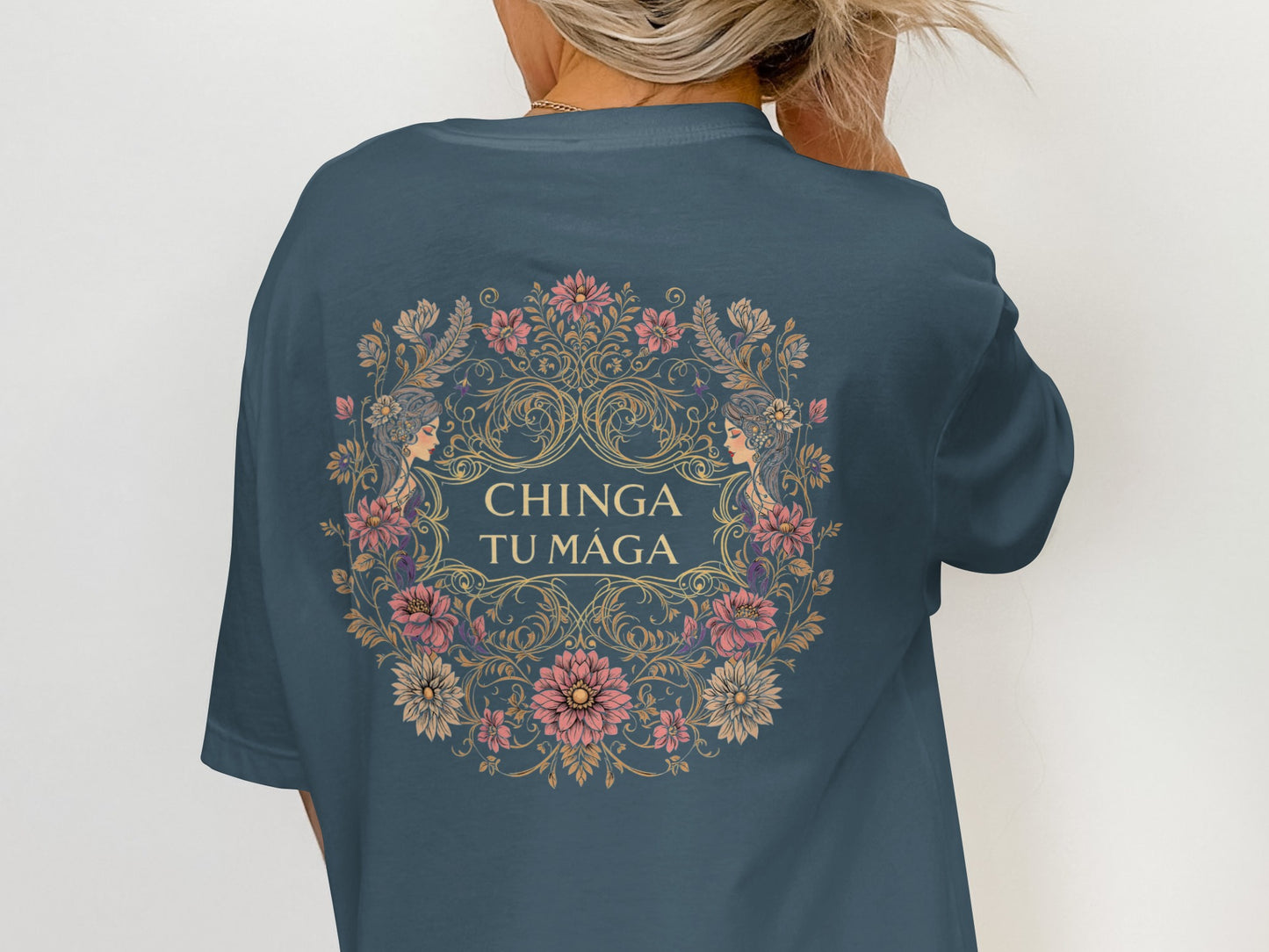 Chinga Tu Maga Graphic Tee with Floral Design