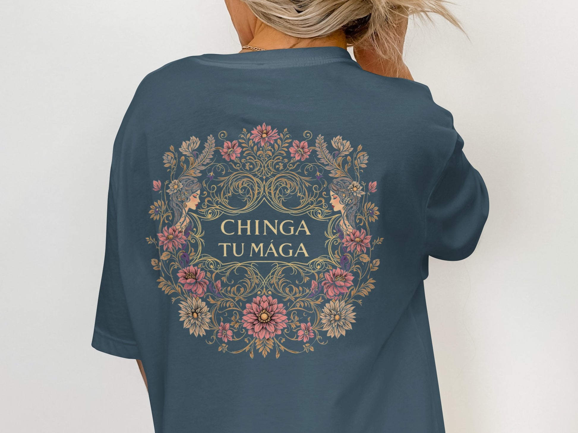 Chinga Tu Maga Graphic Tee with Floral Design