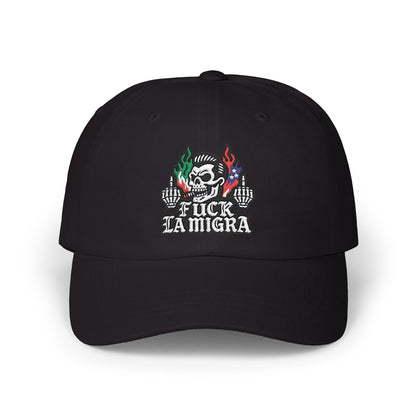 Fuck La Migra Anti Trump Embroidered Hat, FDT, Chinga Tu Maga Classic Dad Cap with Skull Design, Adjustable Hat for Casual Wear, Unique Gift for Dads, Birthday, or Holiday Use