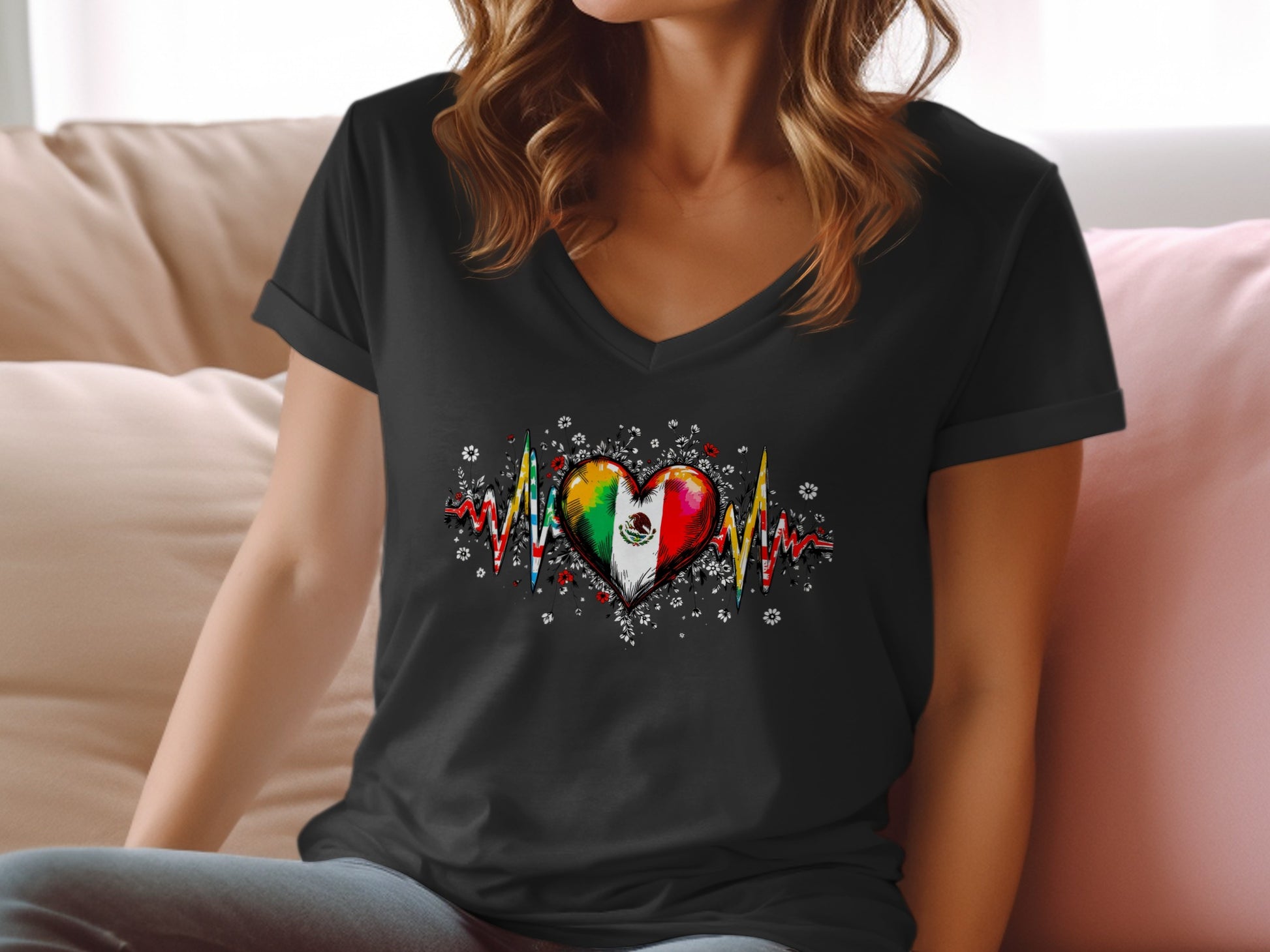Mexican Heartbeat Design Black Women's T-Shirt product type