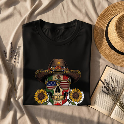 Skull with Hat Sunflowers Flag Design T-Shirt product