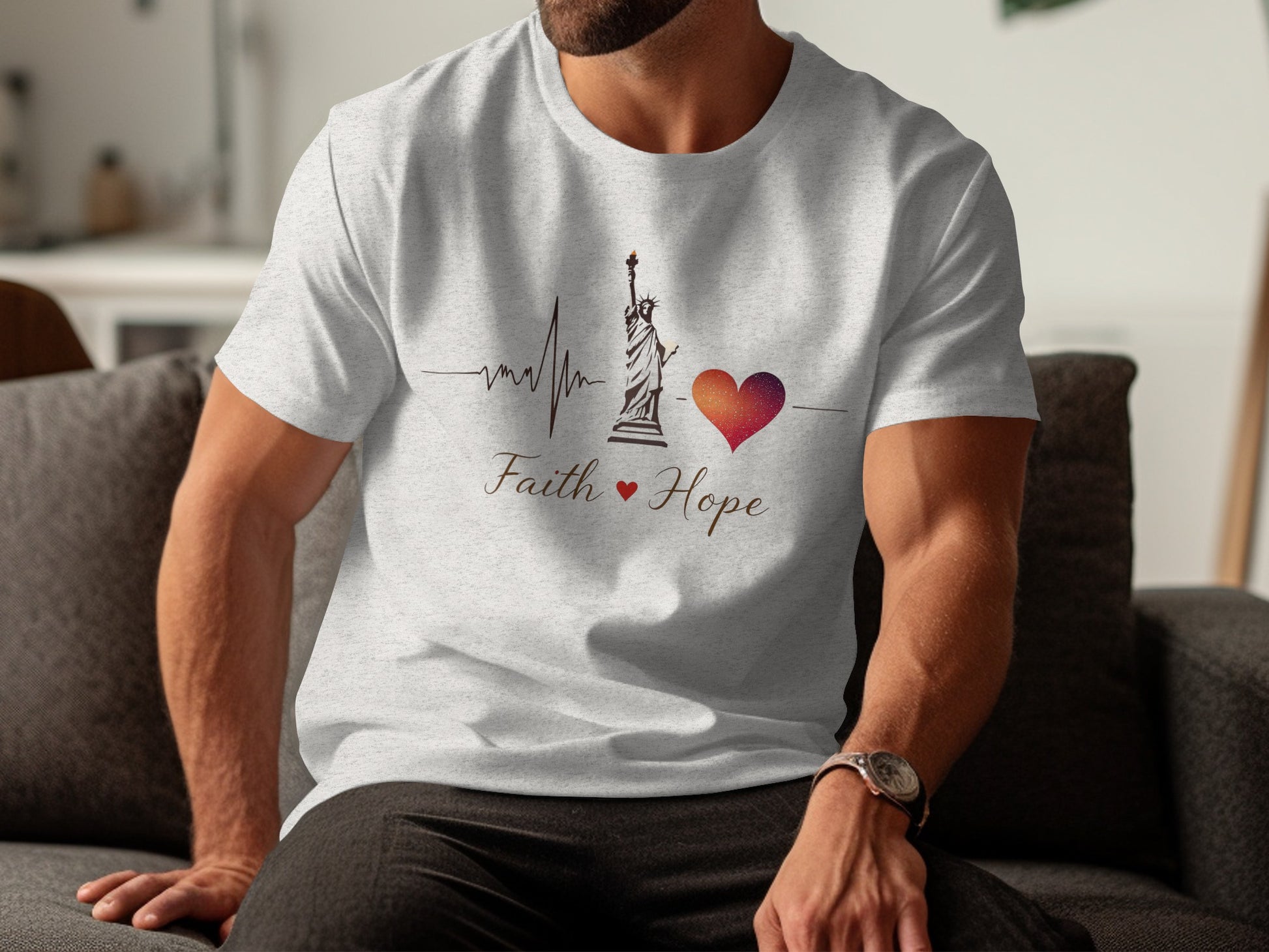 Faith Hope Statue Heartbeat Graphic T-Shirt product
