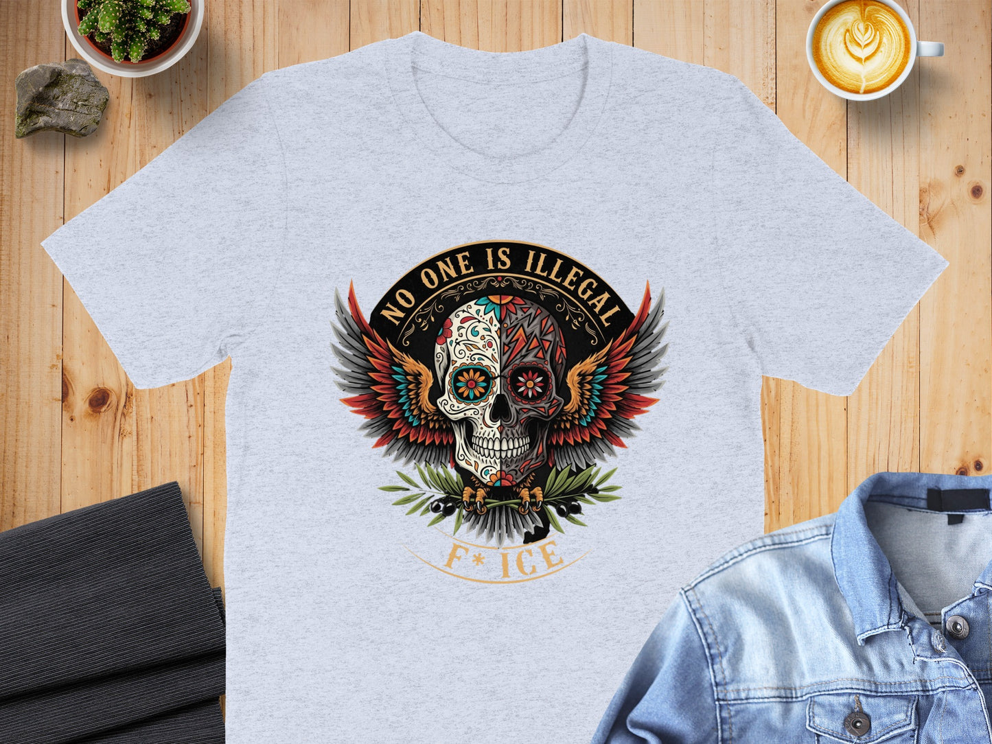 No One Is Illegal Skull Art F* ICE Design T-shirt product