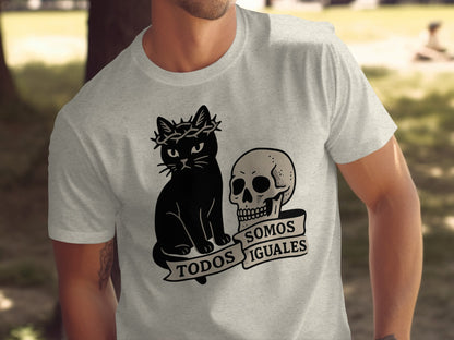 Todos Somos Iguales Cat and Skull Graphic T-Shirt product