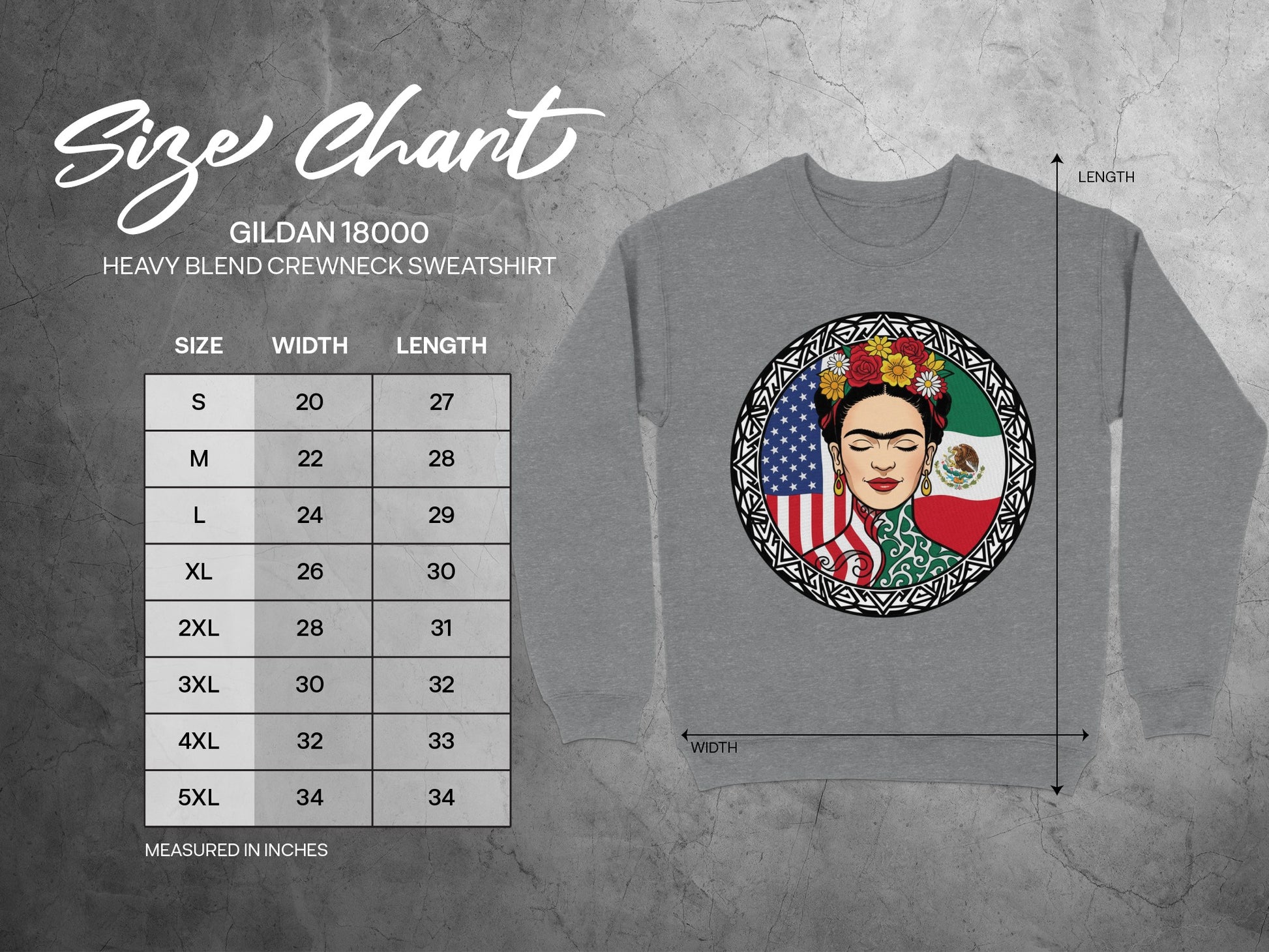 Frida Kahlo USA Mexico Flag Art Crewneck Sweatshirt